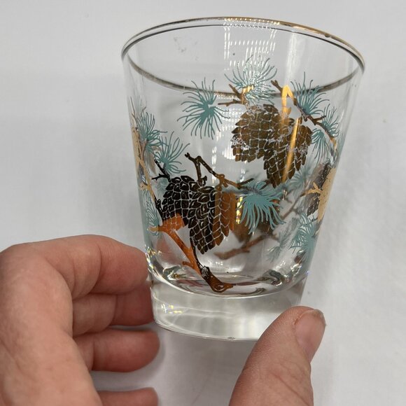 David Douglas "Pinecone" Old Fashioned Glasses Set of 2 Gold Aqua Vintage Libbey - Picture 10 of 14